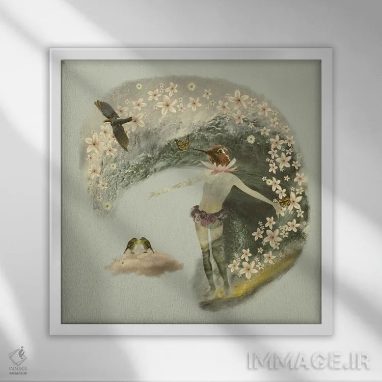 تابلو موجسوار گُلی اثر کارولین کسلسی - نمای قابدار سفید