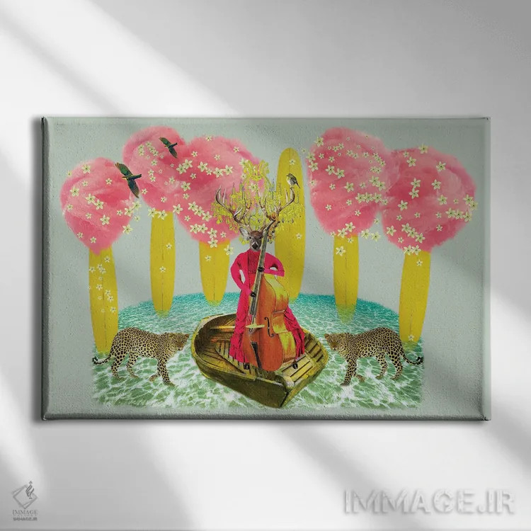 تابلو پشمک روی تخته موجسواری زرد اثر کارولین کسلسی - نمای روبهرو روی دیوار