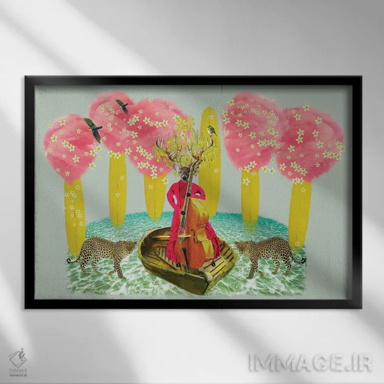 تابلو پشمک روی تخته موجسواری زرد اثر کارولین کسلسی - نمای قابدار مشکی