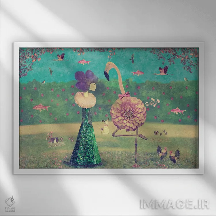 تابلو قدمزنی در پارک - افقی اثر کارولین کسلسی - نمای قابدار سفید