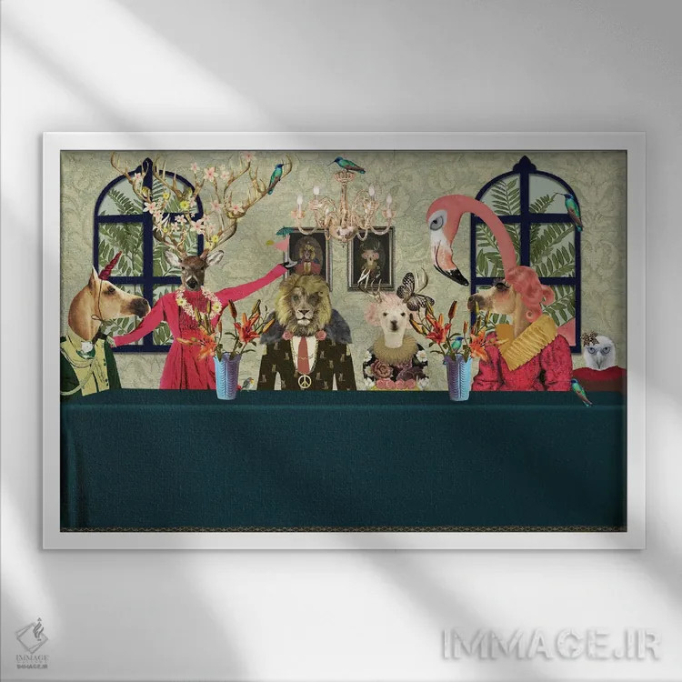 تابلو جانوران مهمانی اثر کارولین کسلسی - نمای قابدار سفید