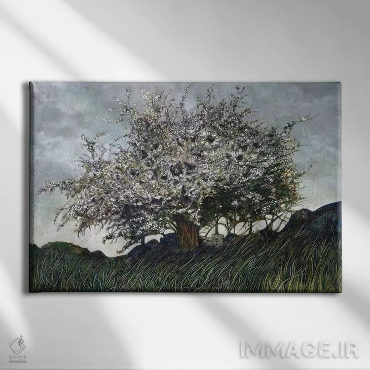 تابلو درخت زالزالک سفید اثر کترین پاتریکسون - نمای روبهرو روی دیوار