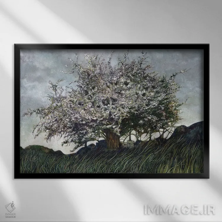 تابلو درخت زالزالک سفید اثر کترین پاتریکسون - نمای قابدار مشکی