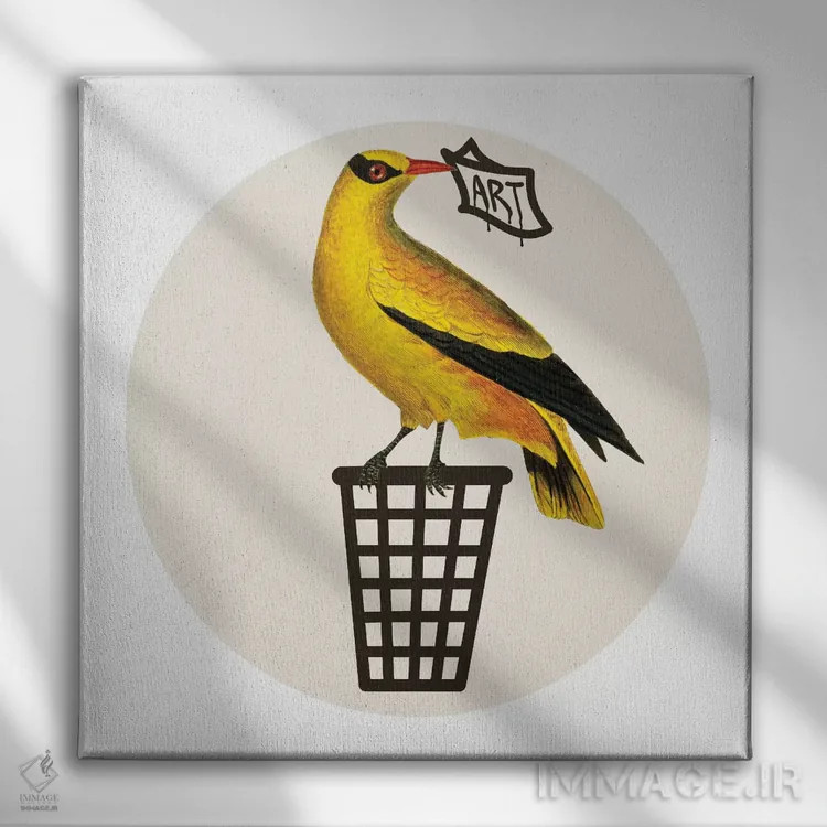 تابلو پرنده روی سطل زباله اثر کوکو د پاریس - نمای روبهرو روی دیوار