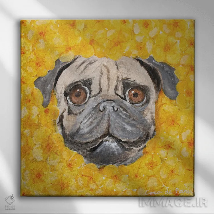 تابلو پاگ گلدار اثر کوکو د پاریس - نمای روبهرو روی دیوار