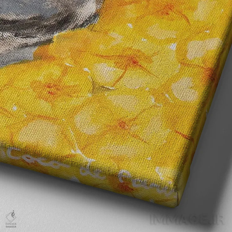 تابلو پاگ گلدار اثر کوکو د پاریس - نمای نزدیک بافت بوم