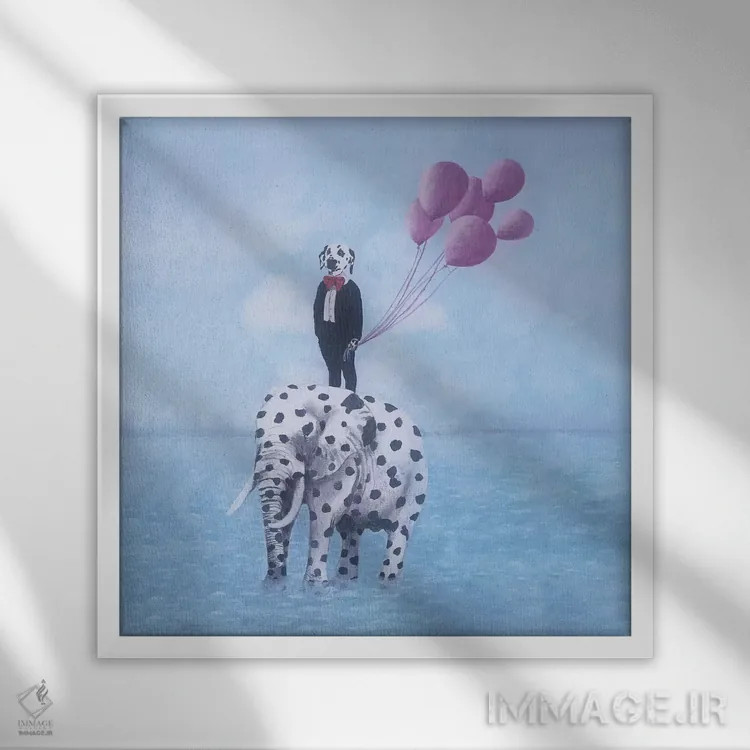 تابلو دالماتین با فیل دالماتینی اثر کوکو د پاریس - نمای قابدار سفید