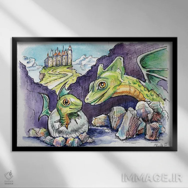 تابلو رویای اژدها اثر چارلی اوشیلدز - نمای قابدار مشکی