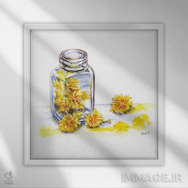 تابلو نقاشی با قاصدکها اثر چارلی اوشیلدز - نمای قابدار سفید