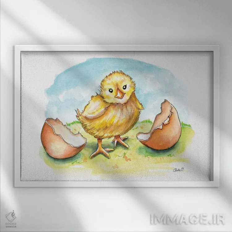 تابلو تازه از تخم درآمده اثر چارلی اوشیلدز - نمای قابدار سفید