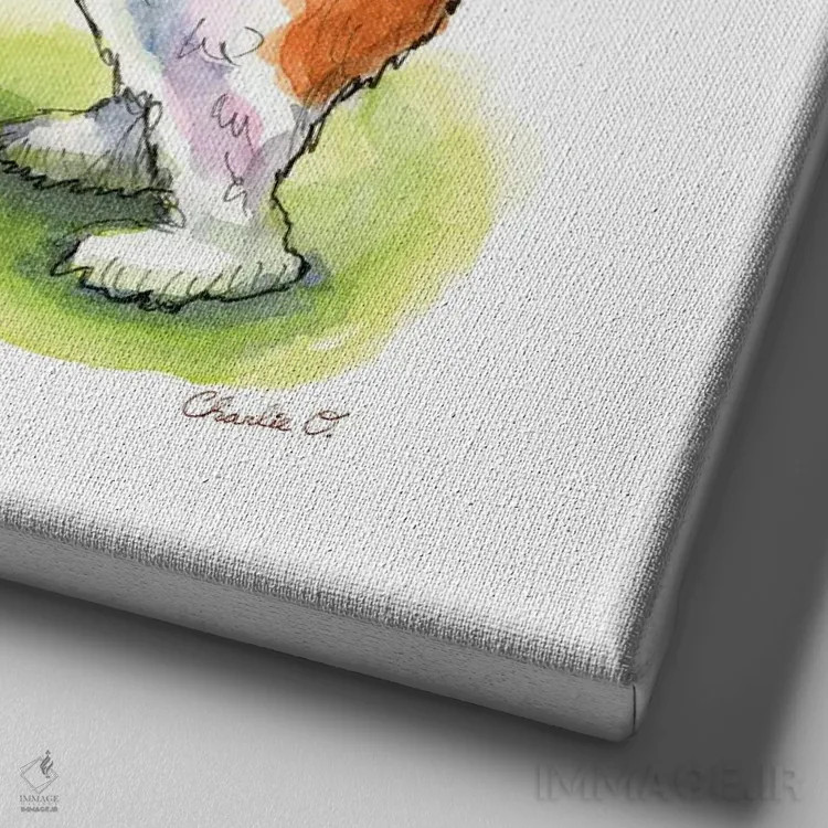 تابلو دیدار با دوستان اثر چارلی اوشیلدز - نمای نزدیک بافت بوم