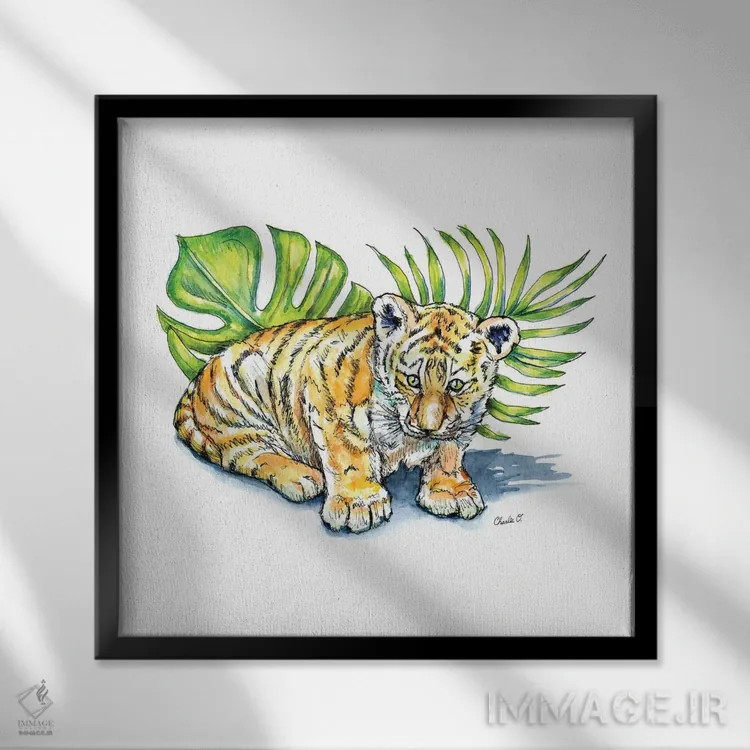 تابلو یک بچه ببر اثر چارلی اوشیلدز - نمای قابدار مشکی