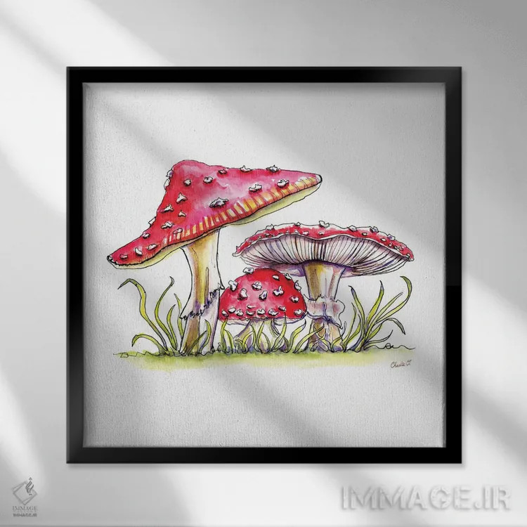 تابلو قارچهای قصهای اثر چارلی اوشیلدز - نمای قابدار مشکی