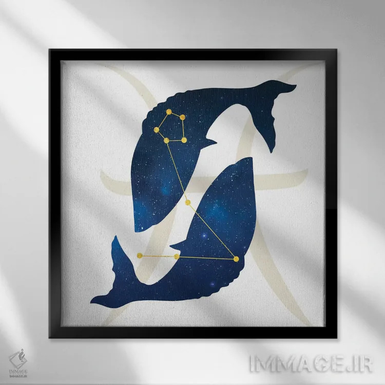 تابلو ستارگان برج حوت (ماهی) اثر فایو بای فایو کالکتیو - نمای قابدار مشکی