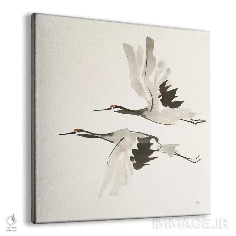 تابلو درناهای ذن شماره یک (رنگ گرم) اثر کریس پاشکه - نمای پرسپکتیو محصول