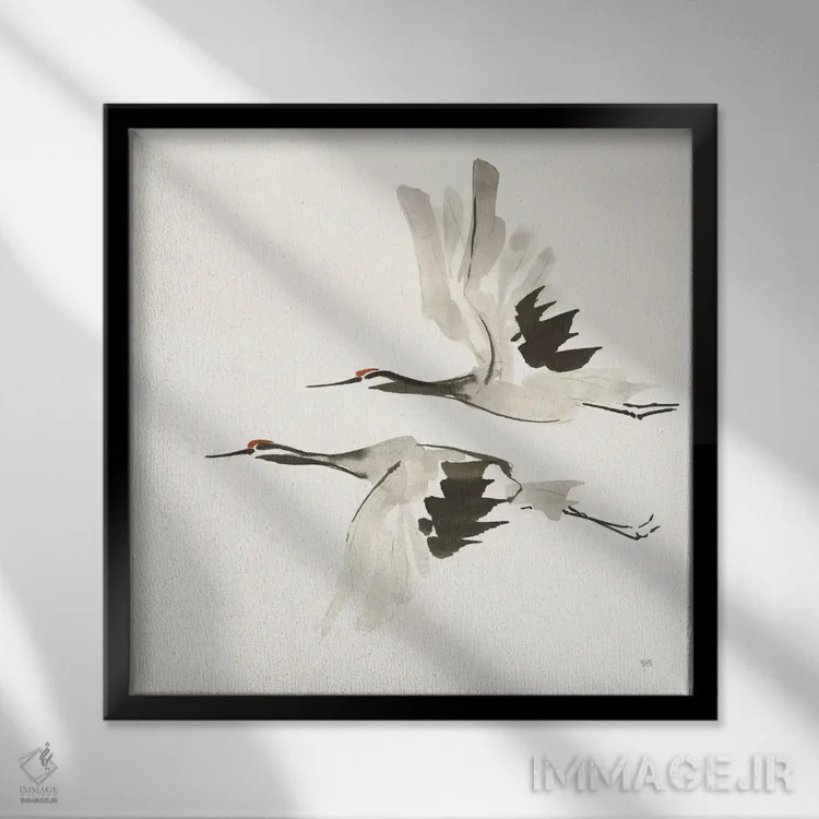 تابلو درناهای ذن شماره یک (رنگ گرم) اثر کریس پاشکه - نمای قابدار مشکی