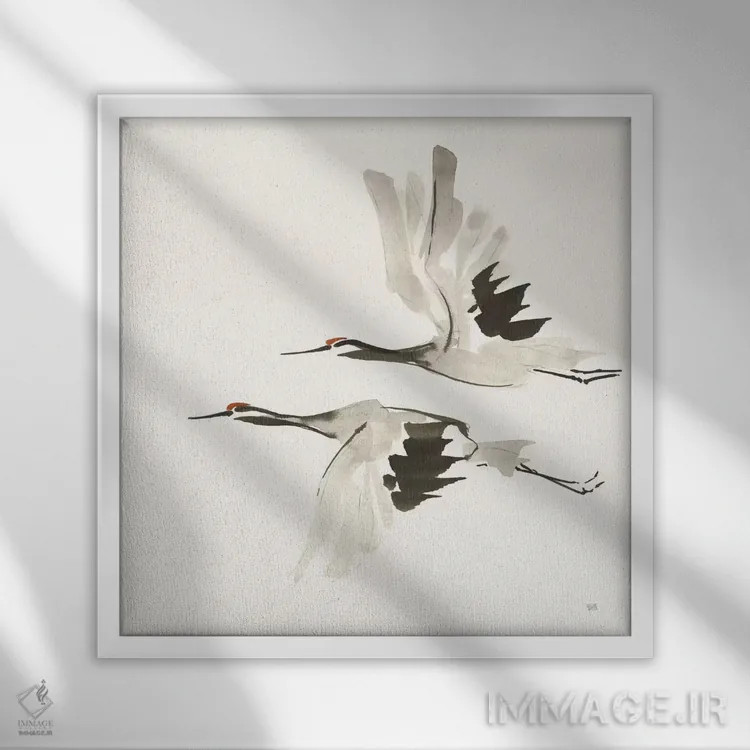 تابلو درناهای ذن شماره یک (رنگ گرم) اثر کریس پاشکه - نمای قابدار سفید