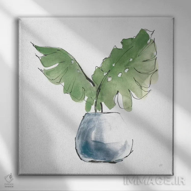 تابلو برگ بزرگ گیاه شماره دو (سبز تیره) اثر کریس پاشکه - نمای روبهرو روی دیوار