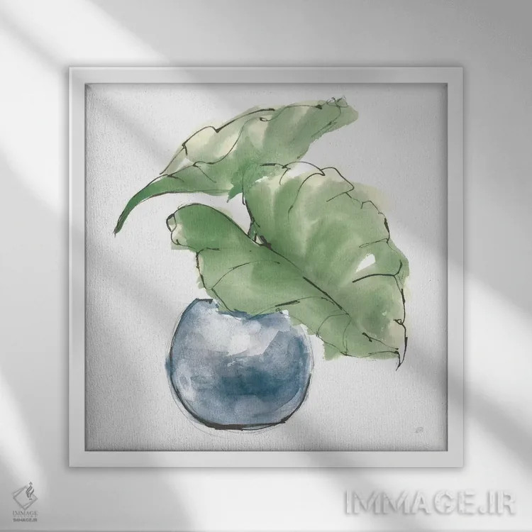 تابلو برگ بزرگ گیاه شماره سه (سبز تیره) اثر کریس پاشکه - نمای قابدار سفید