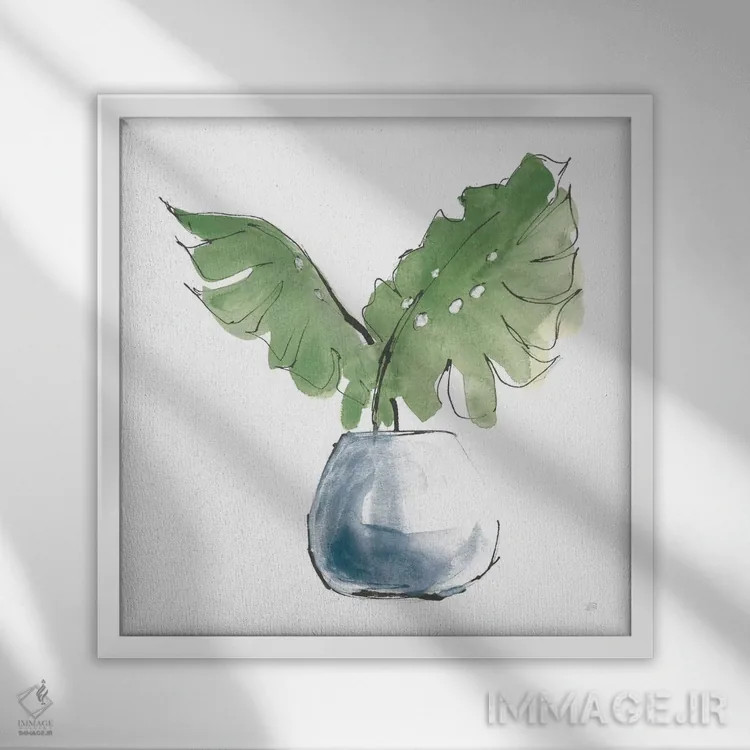 تابلو برگ بزرگ گیاه شماره دو (سبز تیره) اثر کریس پاشکه - نمای قابدار سفید