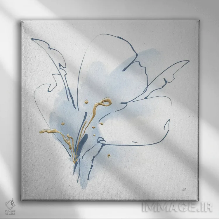 تابلو گلهای آبی و طلایی شماره ۲ اثر کریس پاشکه - نمای روبهرو روی دیوار