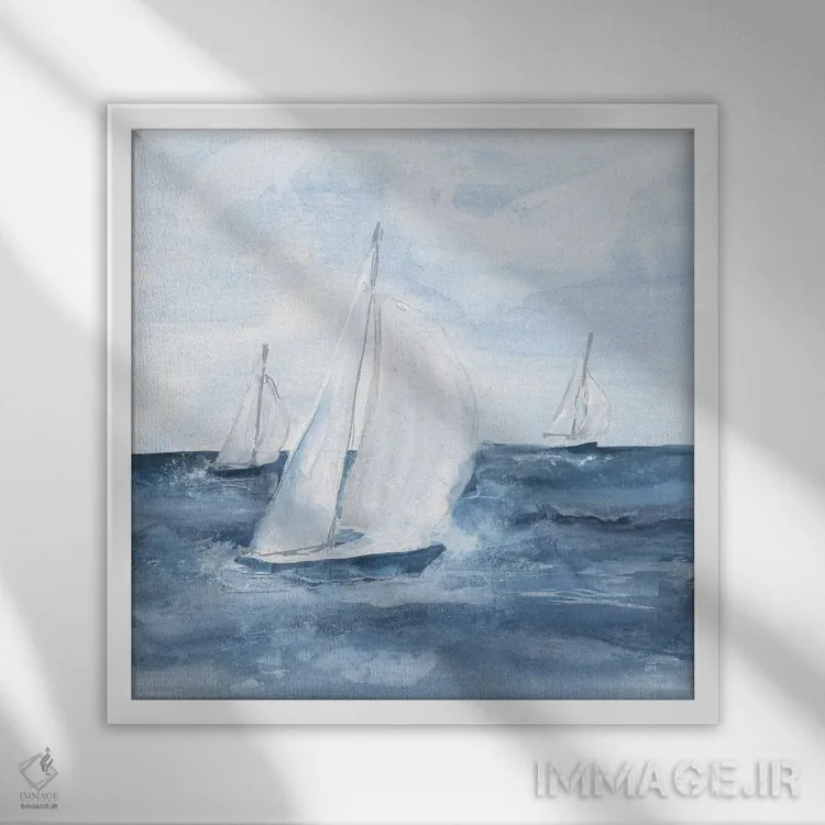 تابلو قایقهای بادبانی شماره ۵ اثر کریس پاشکه - نمای قابدار سفید
