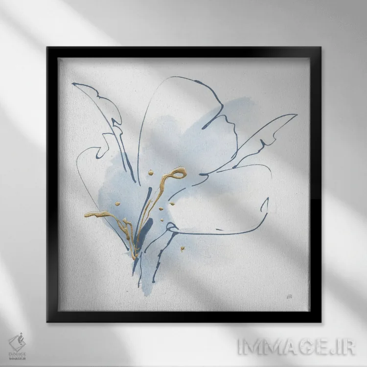 تابلو گلهای آبی و طلایی شماره ۲ اثر کریس پاشکه - نمای قابدار مشکی