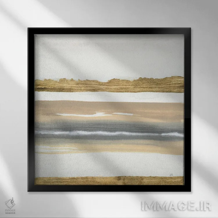 تابلو شن طلایی و خاکستری شماره ۴ اثر کریس پاشکه - نمای قابدار مشکی