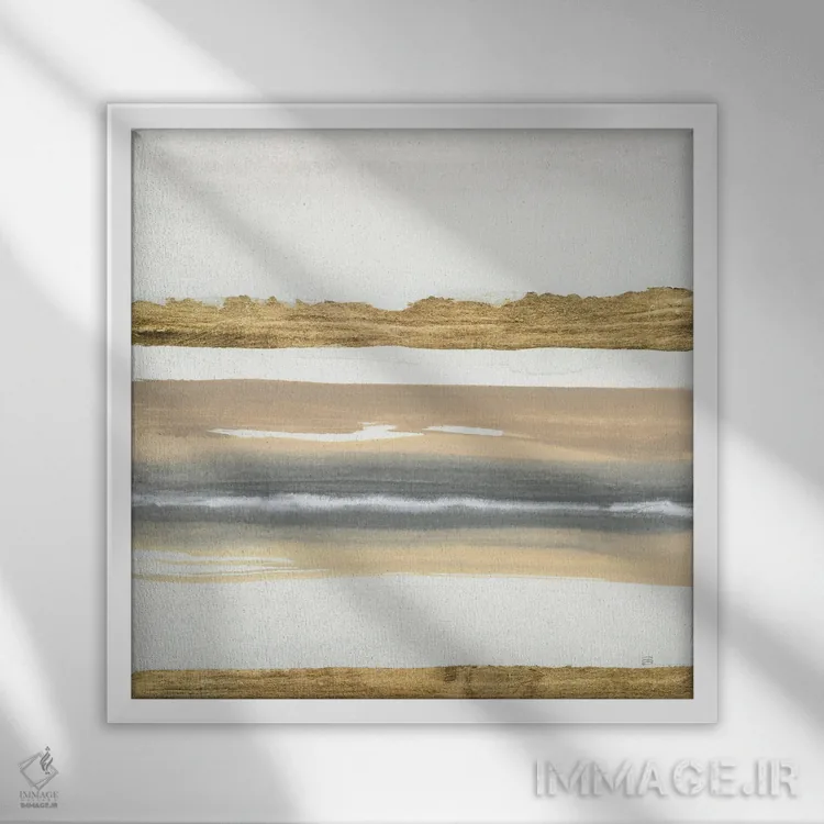 تابلو شن طلایی و خاکستری شماره ۴ اثر کریس پاشکه - نمای قابدار سفید