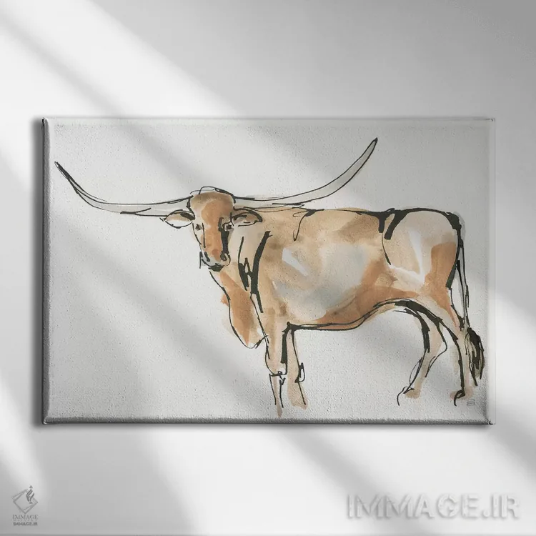تابلو لانگهورن شماره ۲ (گاو شاخبلند) اثر کریس پاشکه - نمای روبهرو روی دیوار