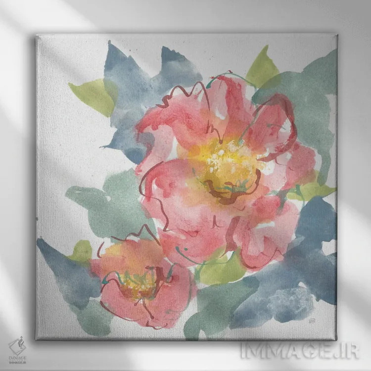 تابلو گل صدتومانی صورتی ۲ روی سفید اثر کریس پاشکه - نمای روبهرو روی دیوار