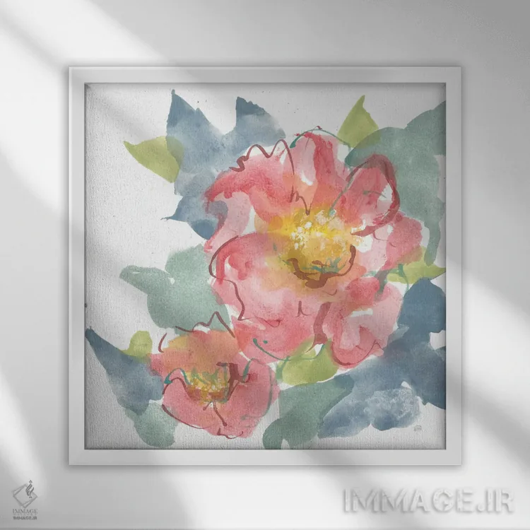 تابلو گل صدتومانی صورتی ۲ روی سفید اثر کریس پاشکه - نمای قابدار سفید