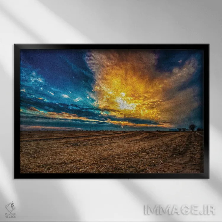 تابلو غروب پس از برداشت اثر کریستوفر توماس - نمای قابدار مشکی