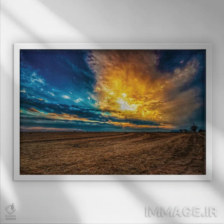 تابلو غروب پس از برداشت اثر کریستوفر توماس - نمای قابدار سفید