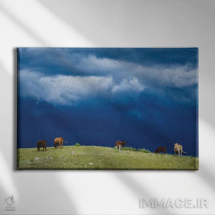 تابلو چرندگان دامنه طوفانی اثر کریستوفر توماس - نمای روبهرو روی دیوار