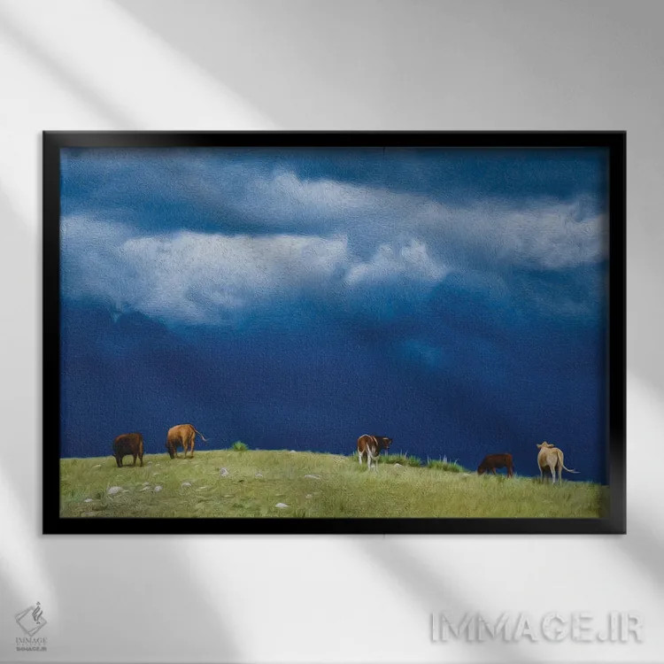 تابلو چرندگان دامنه طوفانی اثر کریستوفر توماس - نمای قابدار مشکی