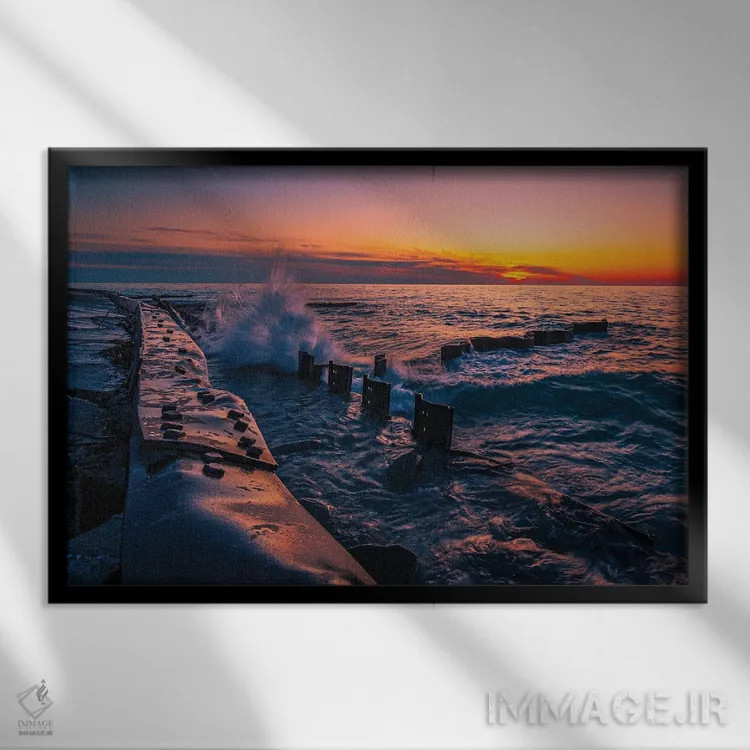 تابلو غروب در سواحل دریاچه میشیگان اثر کریستوفر توماس - نمای قابدار مشکی