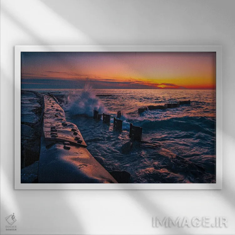 تابلو غروب در سواحل دریاچه میشیگان اثر کریستوفر توماس - نمای قابدار سفید