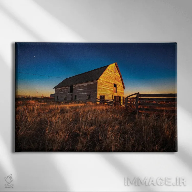 تابلو غروب حیاط روستا اثر کریستوفر توماس - نمای روبهرو روی دیوار