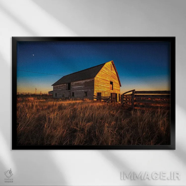 تابلو غروب حیاط روستا اثر کریستوفر توماس - نمای قابدار مشکی