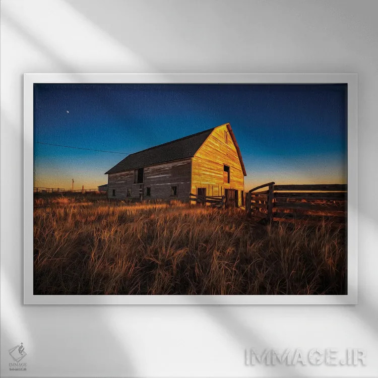 تابلو غروب حیاط روستا اثر کریستوفر توماس - نمای قابدار سفید