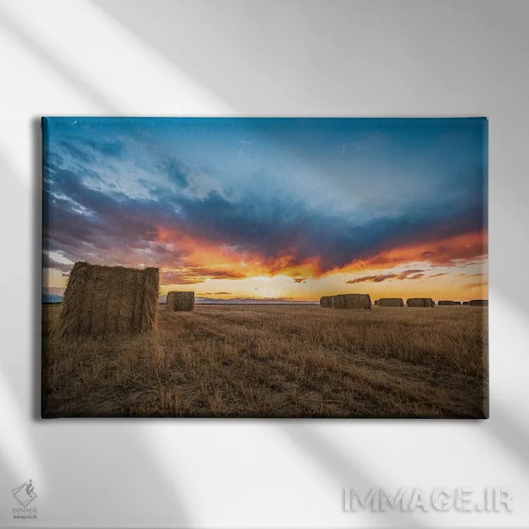 تابلو غروب بر کاه بزرگ اثر کریستوفر توماس - نمای روبهرو روی دیوار