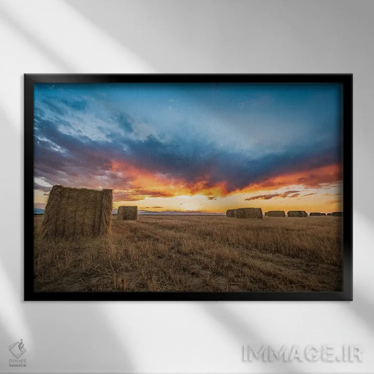 تابلو غروب بر کاه بزرگ اثر کریستوفر توماس - نمای قابدار مشکی