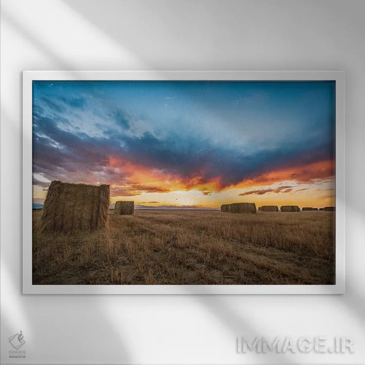 تابلو غروب بر کاه بزرگ اثر کریستوفر توماس - نمای قابدار سفید