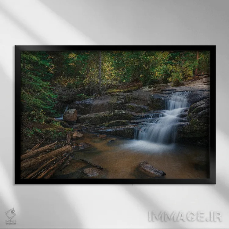 تابلو آبشار پنهان جنگل اثر کریستوفر توماس - نمای قابدار مشکی