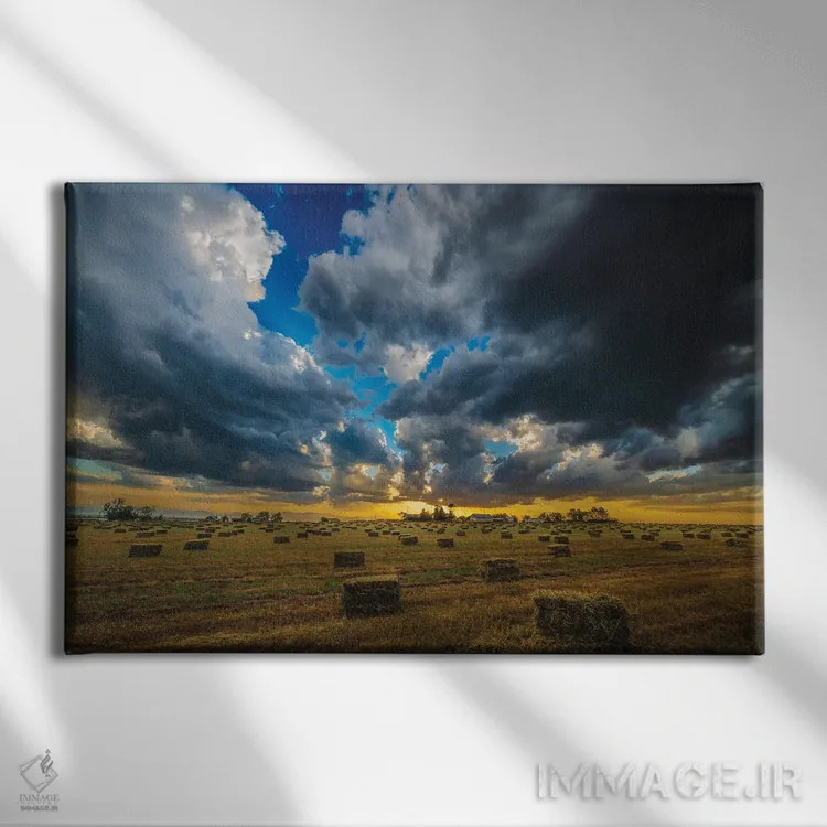 تابلو غروب برداشت یونجه اثر کریستوفر توماس - نمای روبهرو روی دیوار