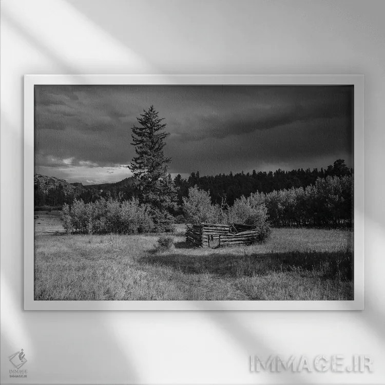 تابلو مزارع مزرعهٔ قدیمی (سیاه و سفید) اثر کریستوفر توماس - نمای قابدار سفید