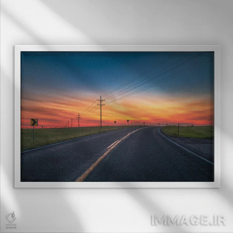 تابلو غروب جاده باز اثر کریستوفر توماس - نمای قابدار سفید