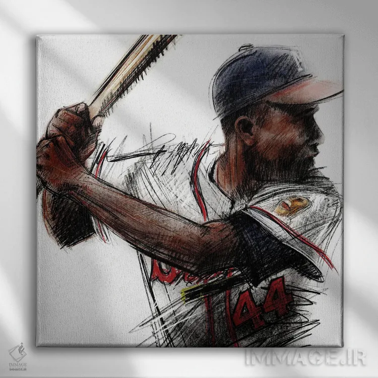 تابلو هنک آرون (بازیکن بیسبال) اثر کریستین پانیآگوا - نمای روبهرو روی دیوار