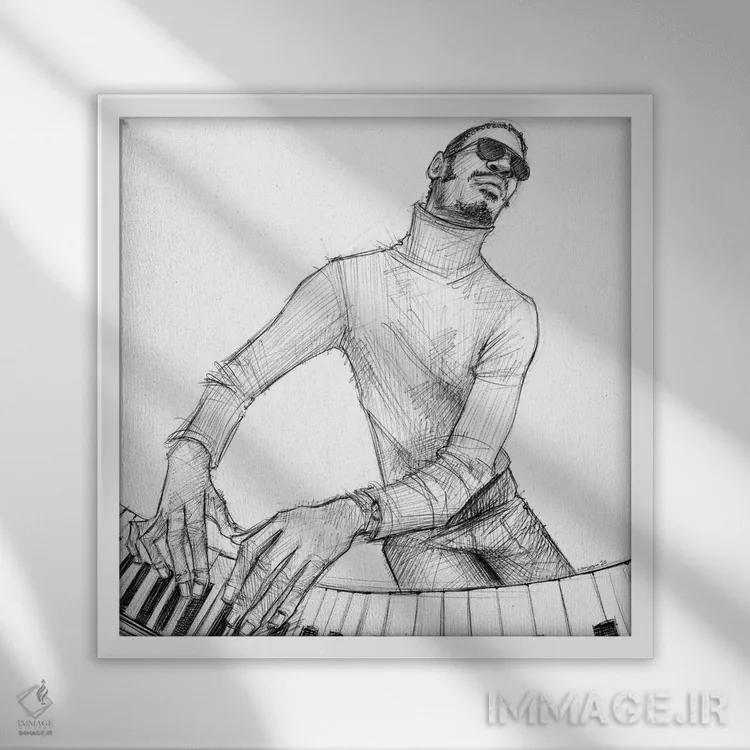 تابلو استیوی واندر (موسیقیدان) اثر کریستین پانیآگوا - نمای قابدار سفید